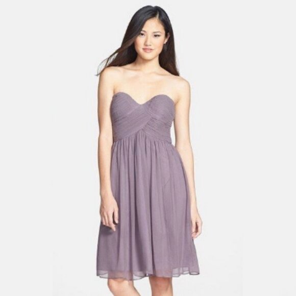 Donna Morgan "Morgan" Brown Strapless Silk Chiffon Dress 8 - Picture 2 of 12